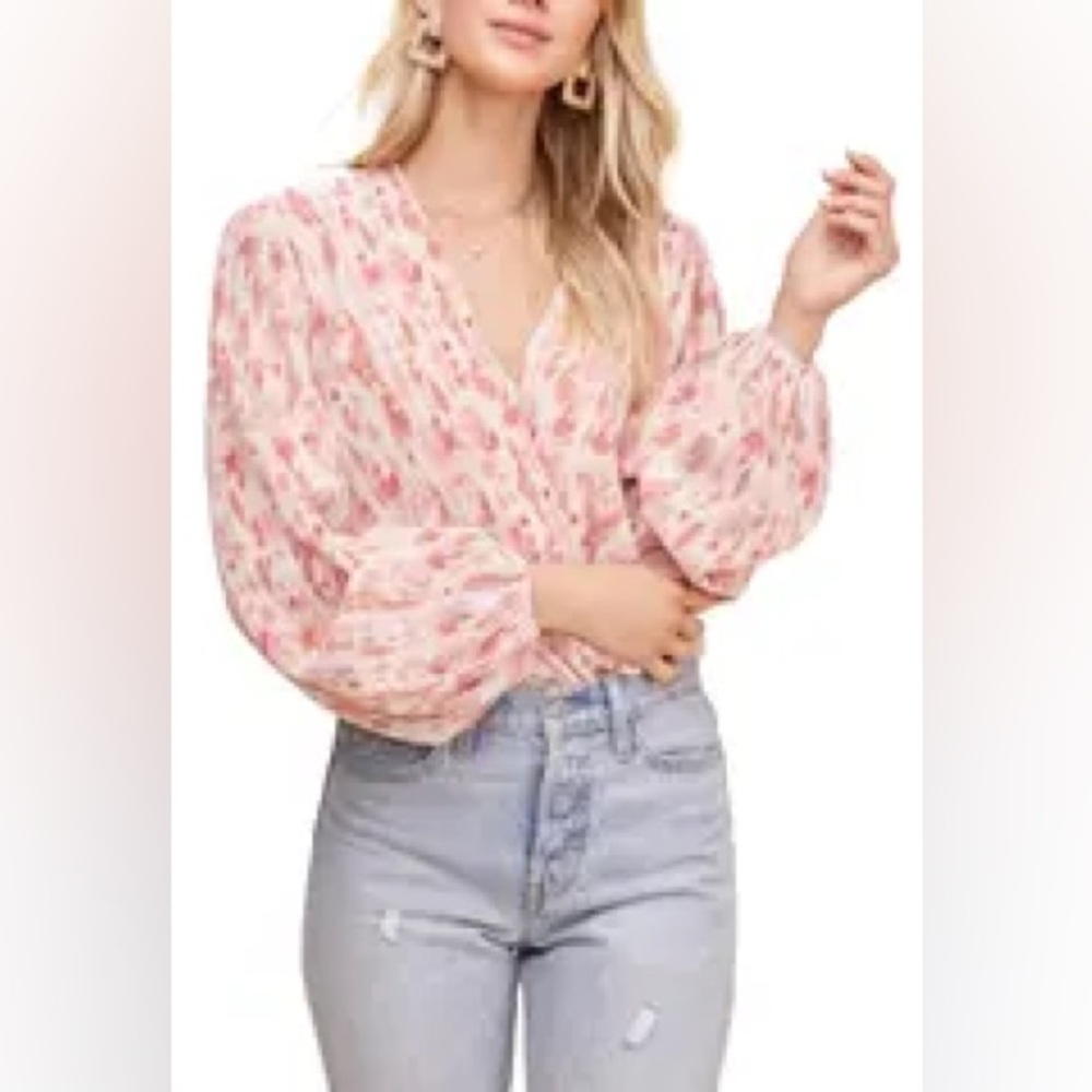 ASTR Micropleat Plunge Neck Bodysuit PINK TIE DYE, Size X-Large